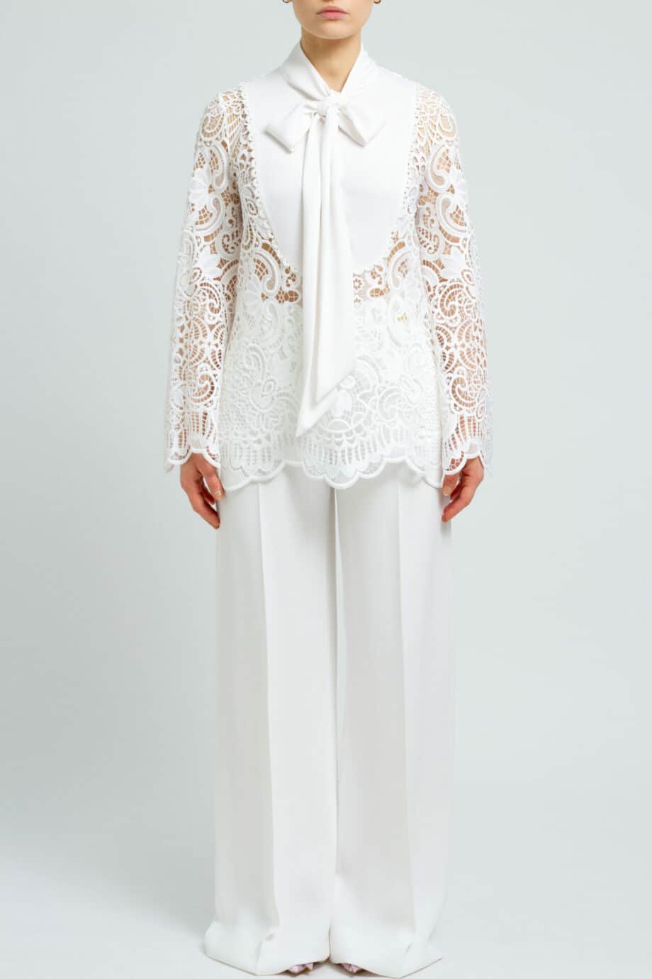 Long lace blouse with bow detail