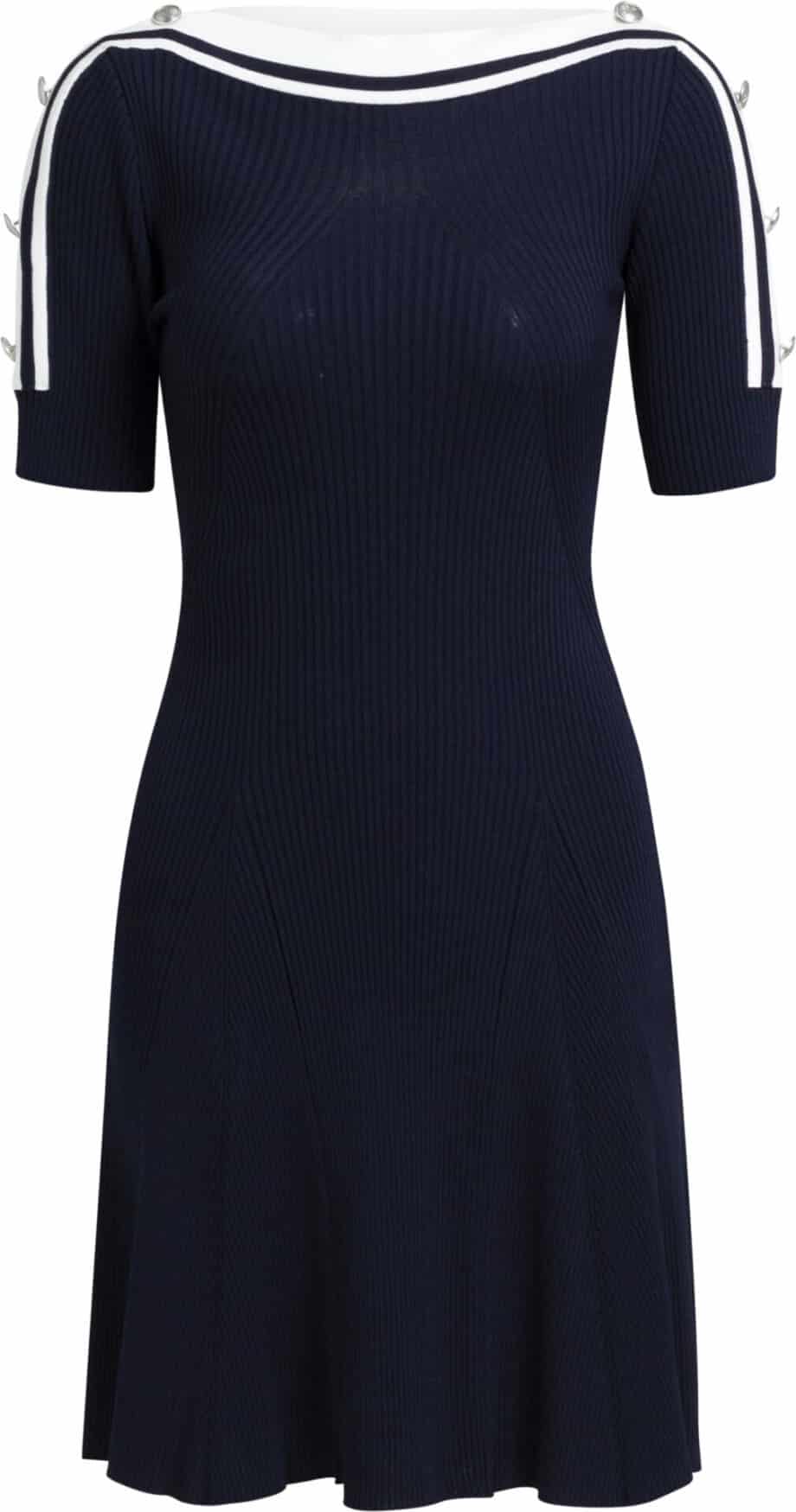 Tapered knit dress with short sleeves and decorative button details