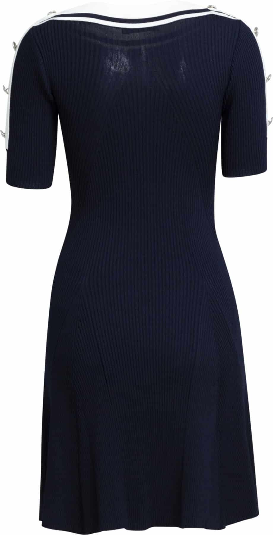 Tapered knit dress with short sleeves and decorative button details