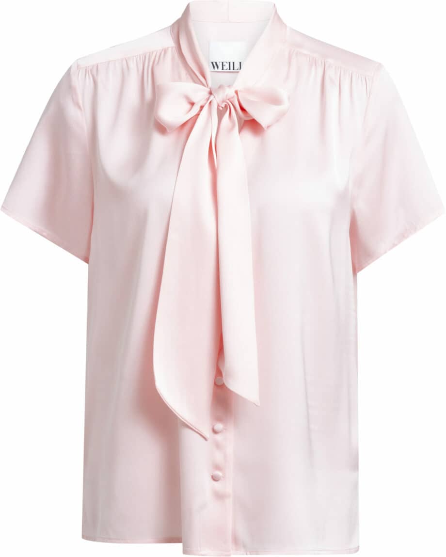 Silk blouse with short sleeves and bow detail