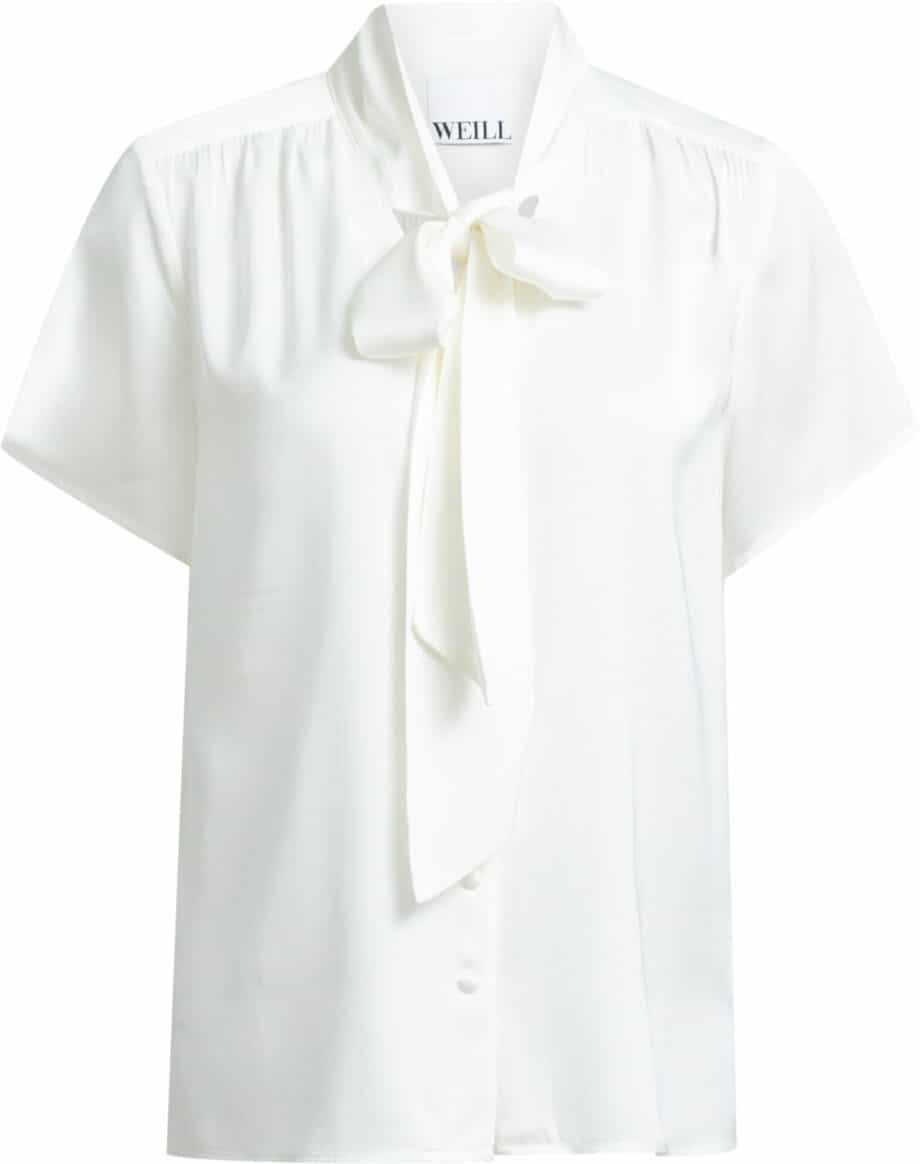 Silk blouse with short sleeves and bow detail