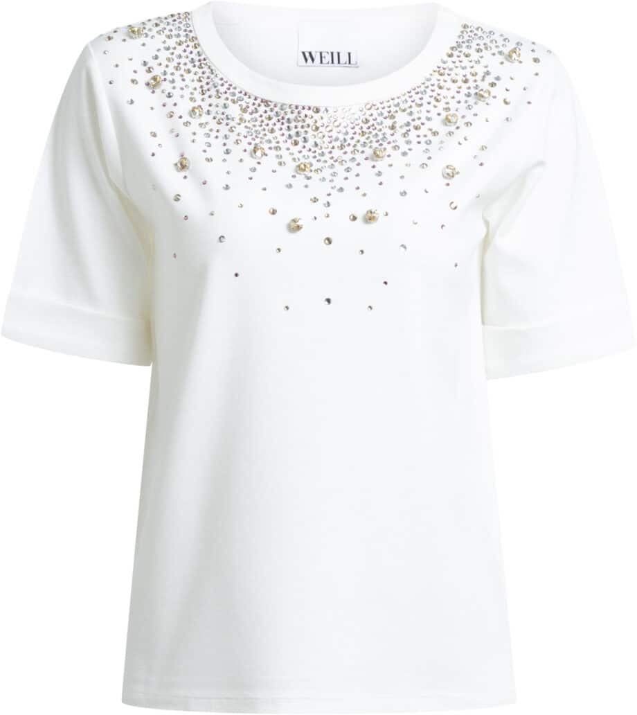 T-Shirt with rhinestone embroidery and short sleeves