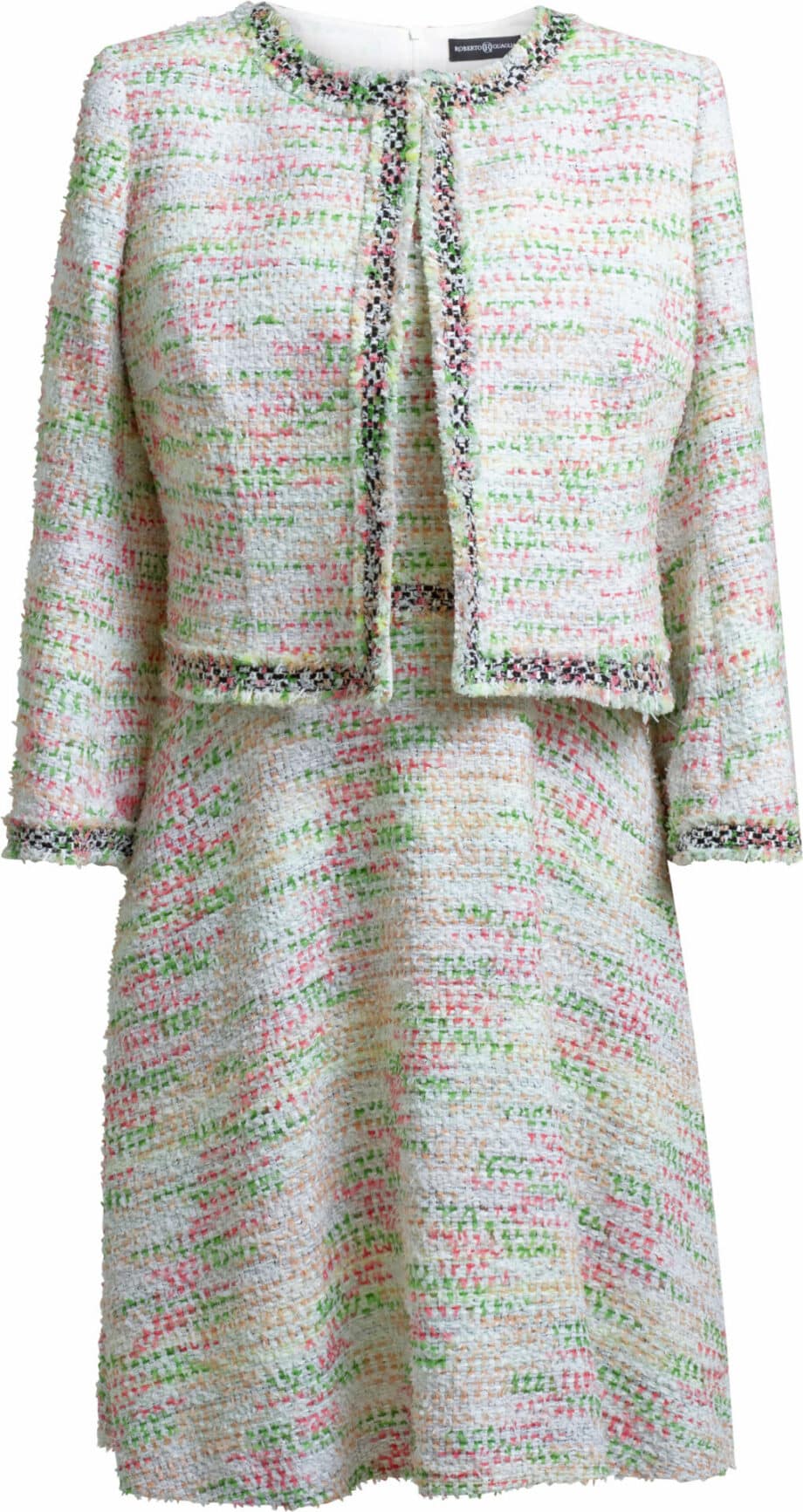 Knee-length, slightly flared tweed dress with matching jacket