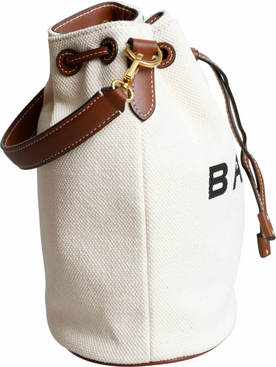 Bucket Bag with leather shoulder strap an logo detail