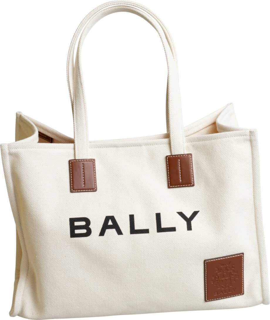 Canvas shopper with leather details and logo print