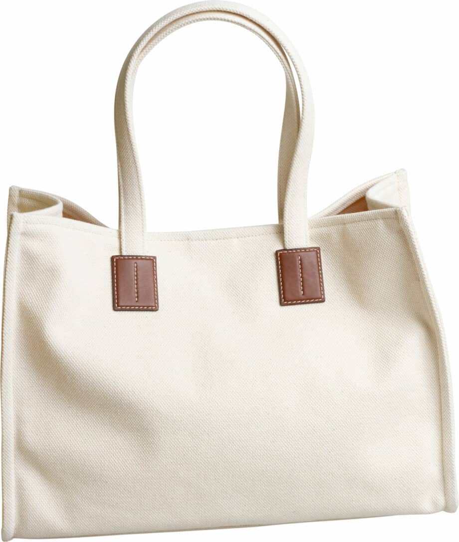 Canvas shopper with leather details and logo print