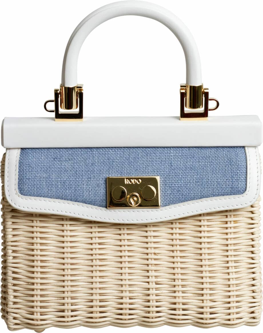 Kleine Henkeltasche mit Rattan Details