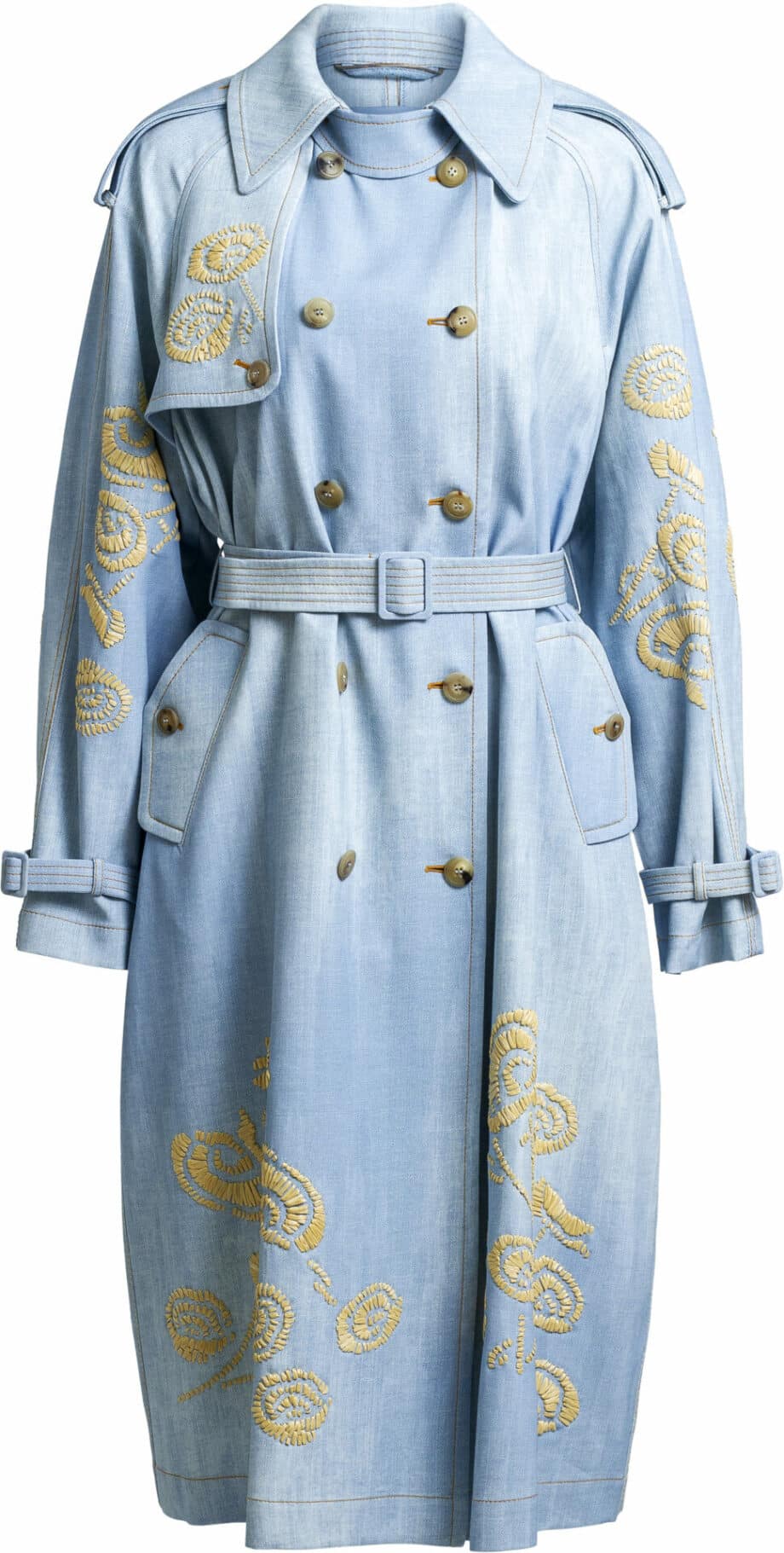 Double breasted trenchcoat with floral embroidery