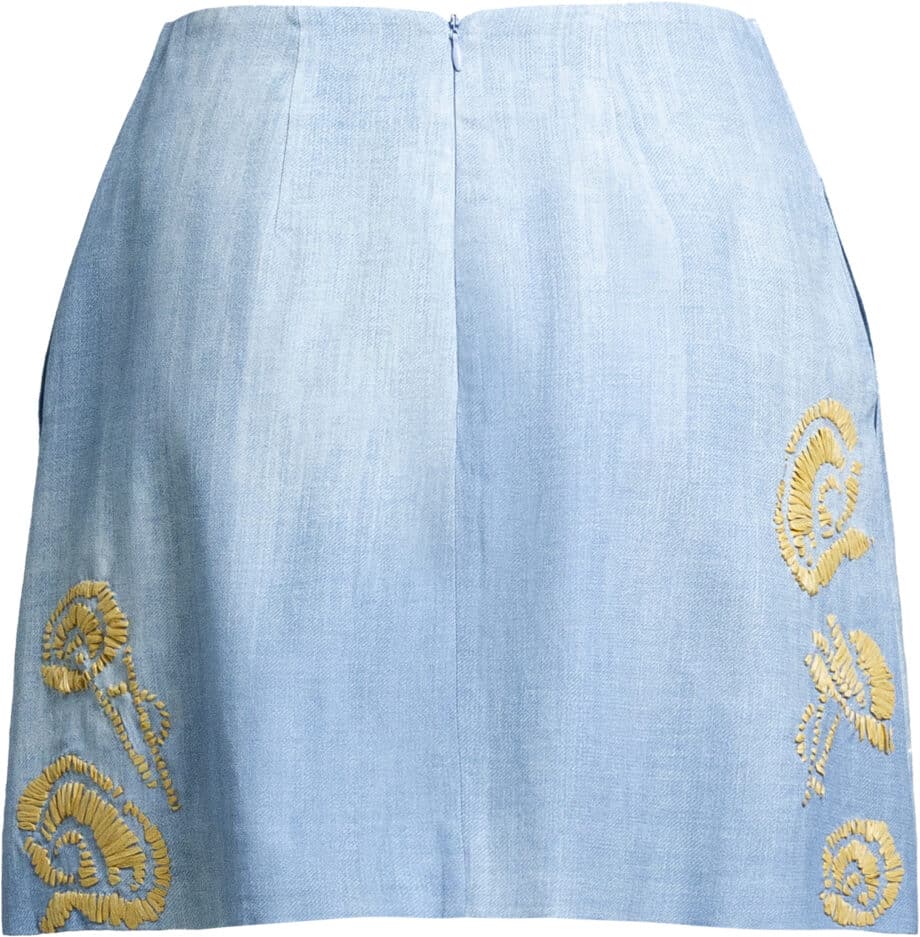 Short denim skirt with floral embroidery