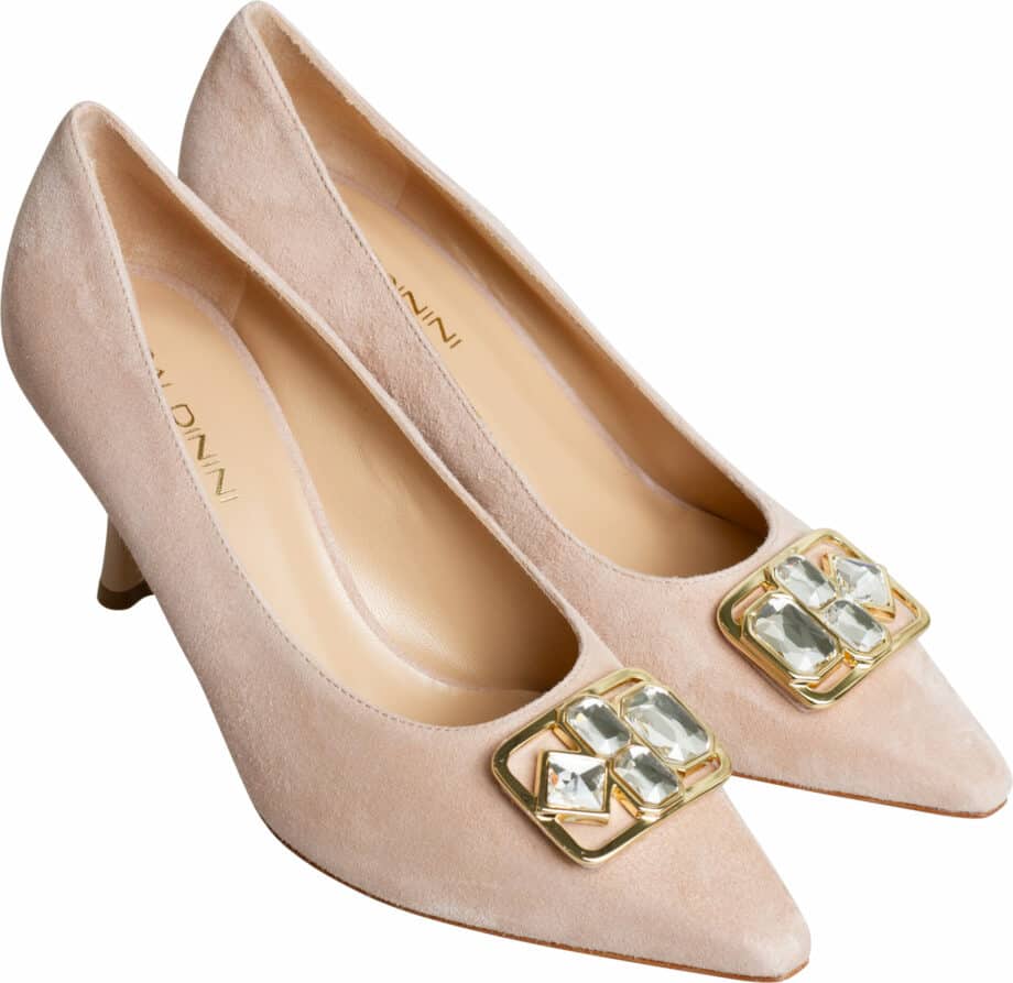 Veloursleder Pumps mit Strasssteindetail