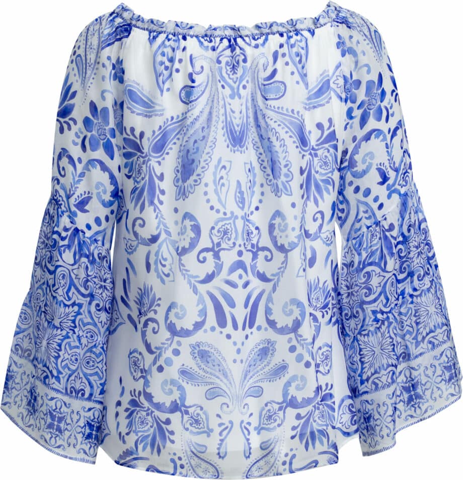 Off-shoulder blouse with ornamental print