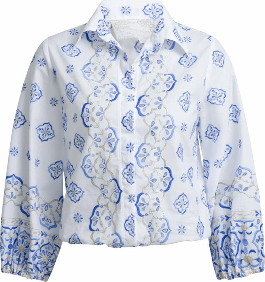 Short cotton blouse with ornamental print