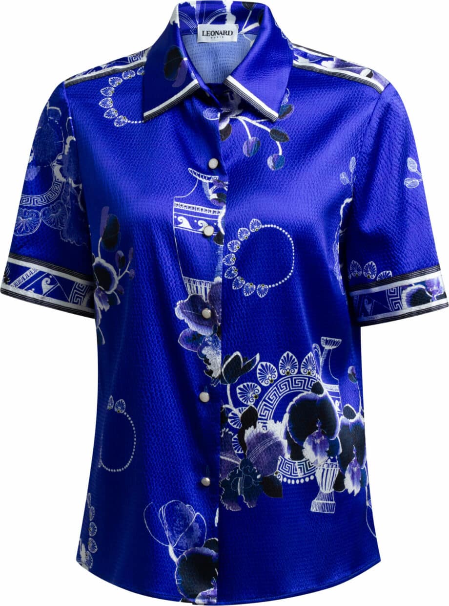 Silk shirt with short sleeves and floral print