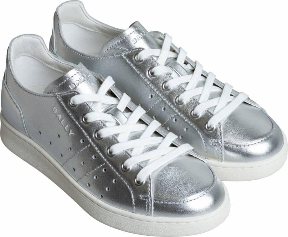 Metallic leather sneakers with small logo detail