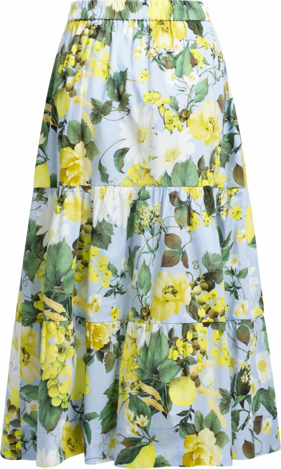 Calf length, flared cotton skirt with floral print