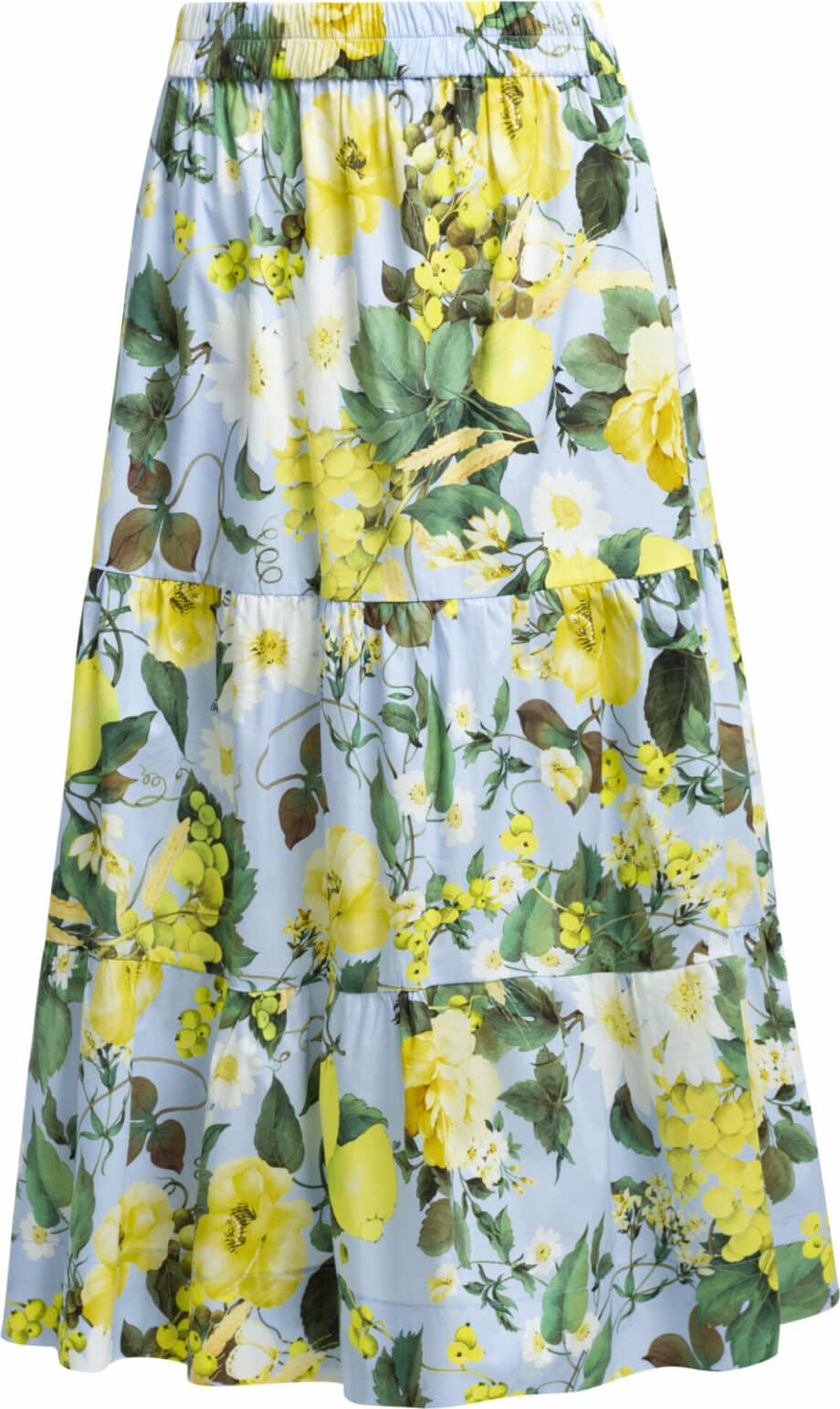 Calf length, flared cotton skirt with floral print