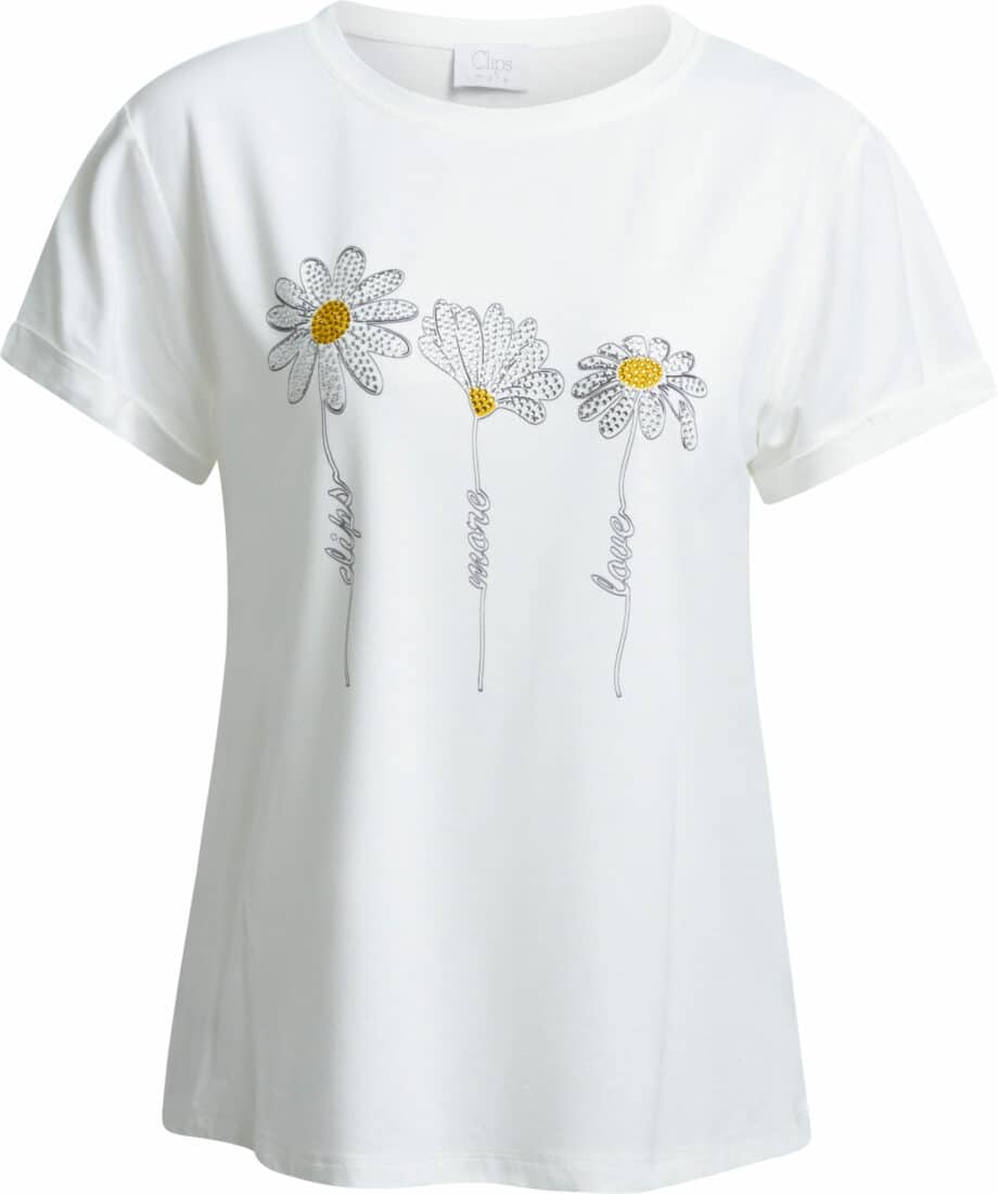 Stretch T-Shirt mit floralen Strasssteindetails