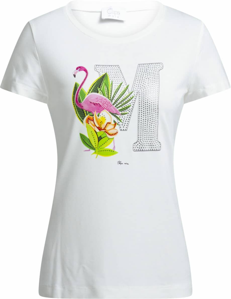 Stretch t-shirt with rhinestone embroidery