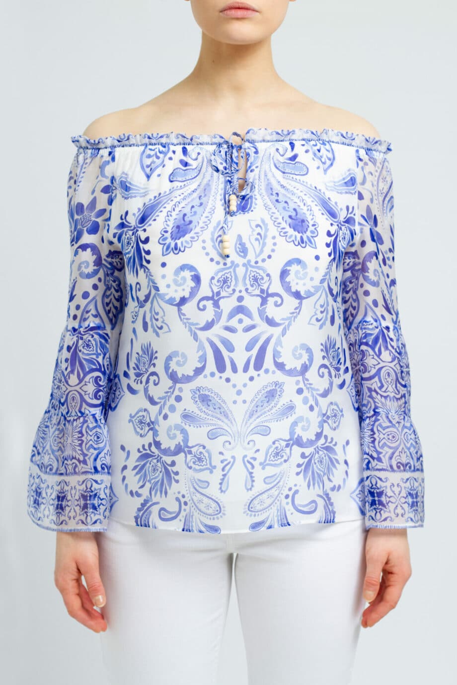 Off-shoulder blouse with ornamental print