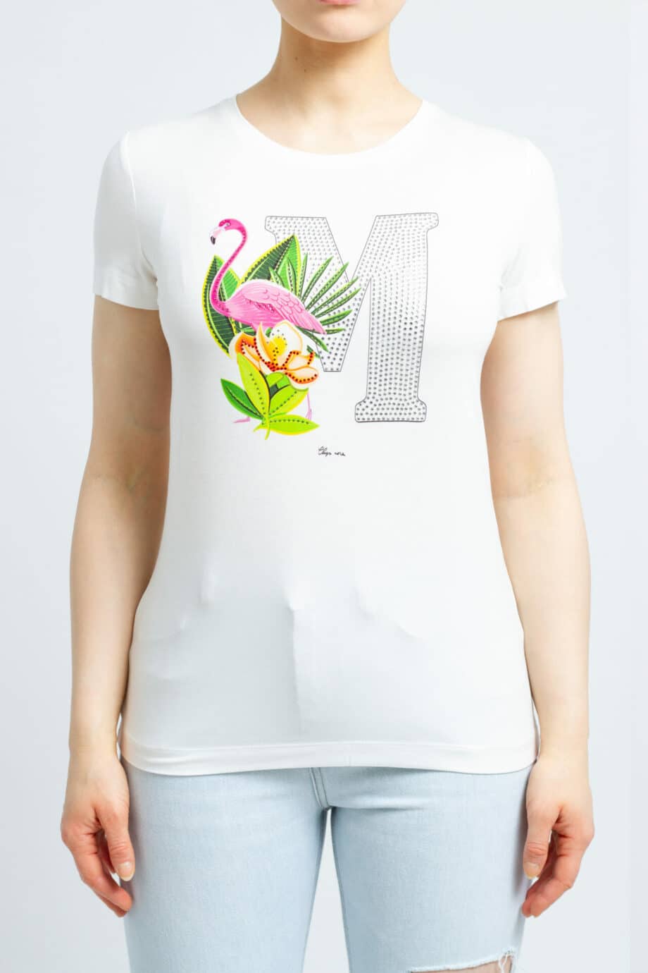 Stretch t-shirt with rhinestone embroidery