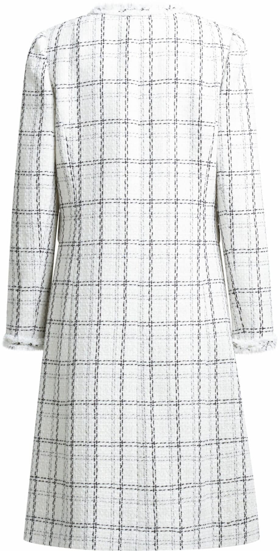 Collarless tweed coat with checkered print