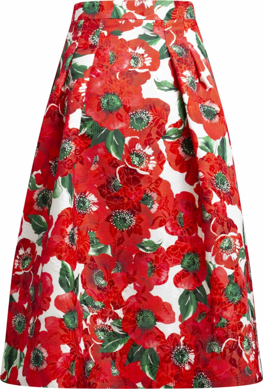 Calf length, flared skirt with floral print