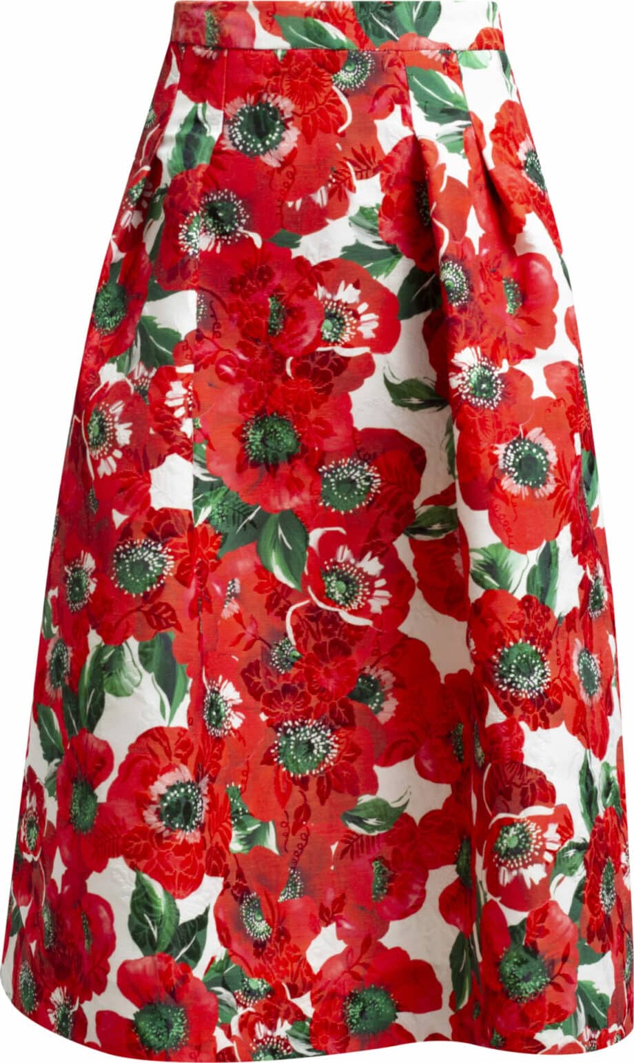 Calf length, flared skirt with floral print