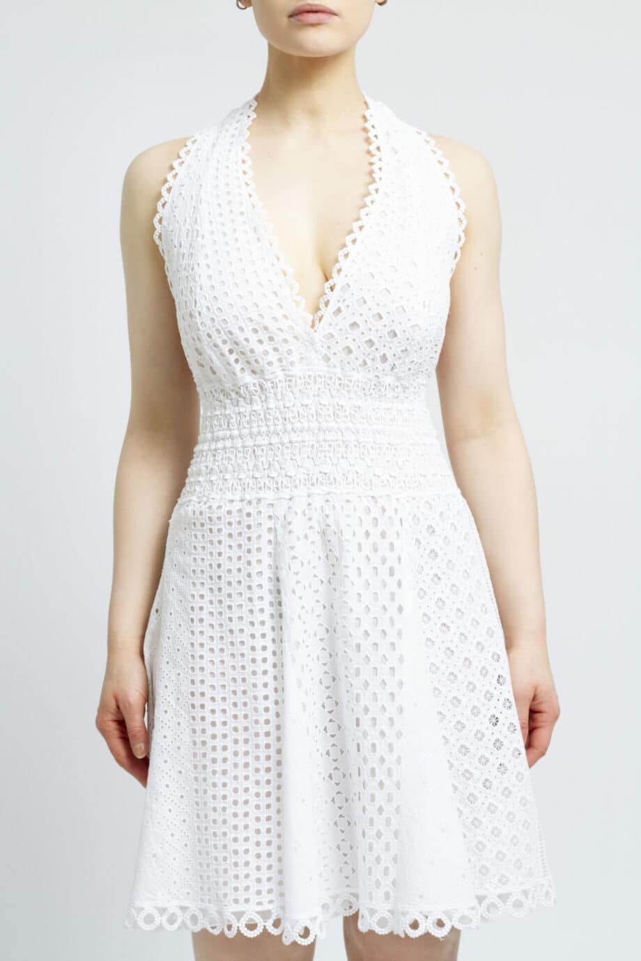 Short cotton lace neckholder dress