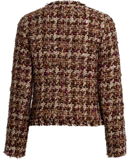 Kragenloser Tweed Blazer mit Karomuster – Bild 3