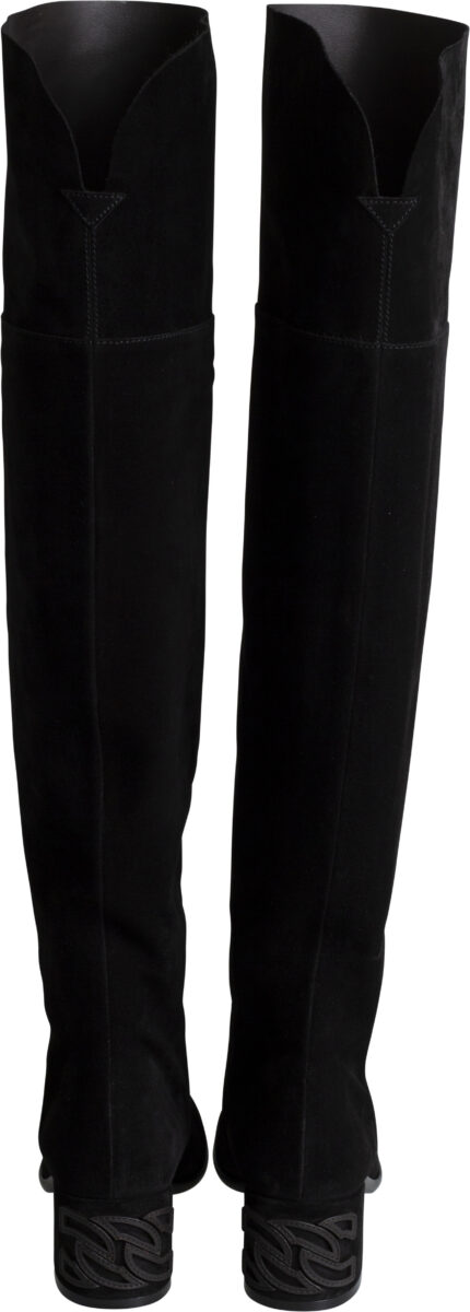 Overknees aus Rauhleder mit Blockabsatz und dezentem Logo Detail – Bild 3