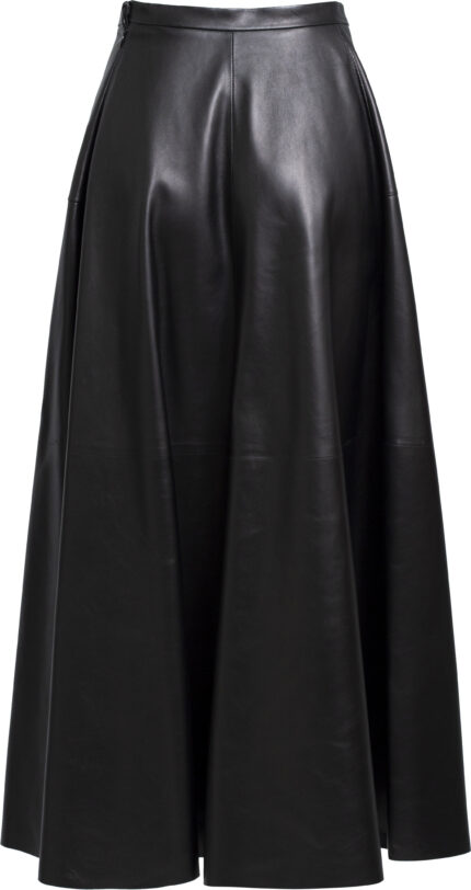 Austestellter, wadenlanger Lederrock mit Seidenfutter – Bild 3