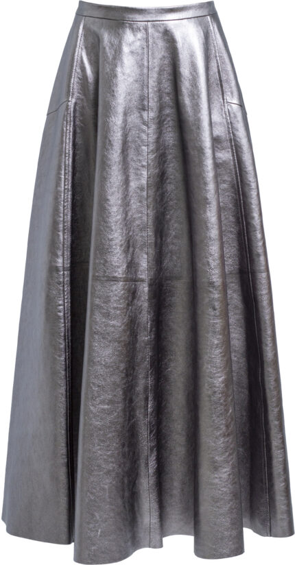 Austestellter, wadenlanger Lederrock mit Seidenfutter – Bild 4