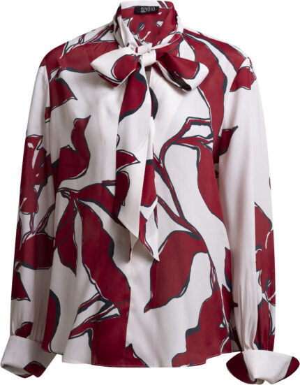 Tie-neck Blouse with Floral Pattern Print