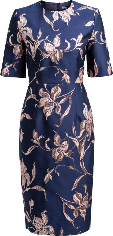 Kniebedeckendes Kleid mit kurzem Arm und floralem Strukturmuster