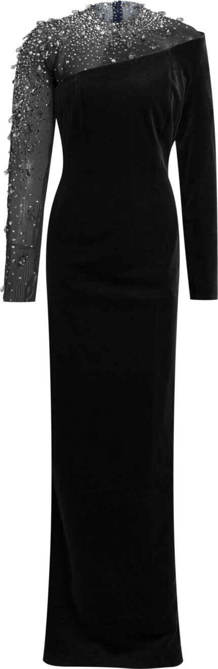 Floor length velvet gown with embroidered body - Image 6