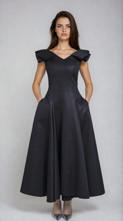 Calf length, flared cocktail dress with pockets - Image 2