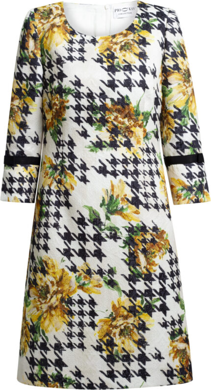 Knee-length A-line dress with houndstooth print