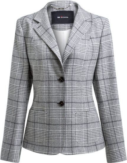 Cashmere Blazer mit Karomusterprint und Seidenfutter