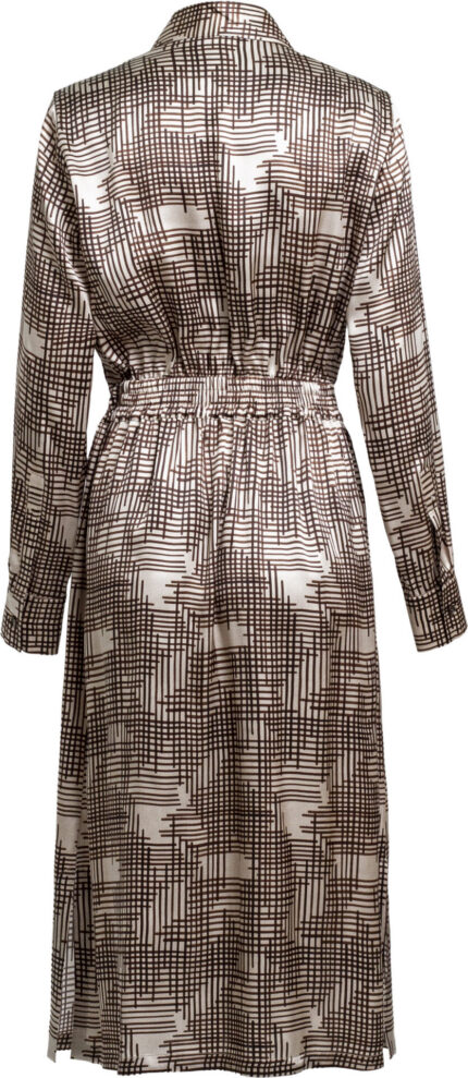Knee-covering silk shirt dress with graphic print - Image 3