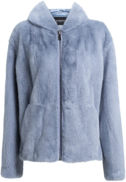 Kurze Nerzjacke mit Kapuze und Seidenfutter