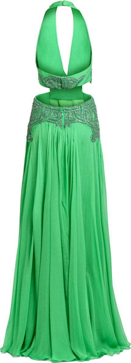 Seidenrobe mit Neckholder und Schmucksteindetails – Bild 3