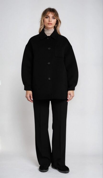 Black wool-cashmere overshirt jacket with viscose lining<br> - Image 2