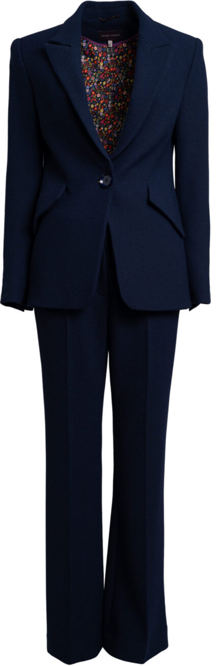 Strukturierter Hosenanzug in Marine mit floralem Innenfutter