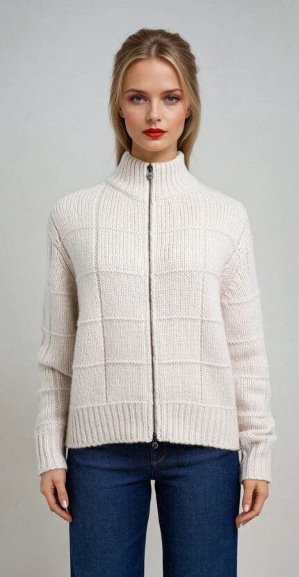 Cashmere / Seide Cardigan mit Zippverschluss – Bild 2