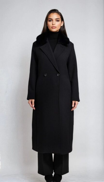 Wollmantel mit Pelzkragen und rückseitiger Daunenfüllung – Bild 2