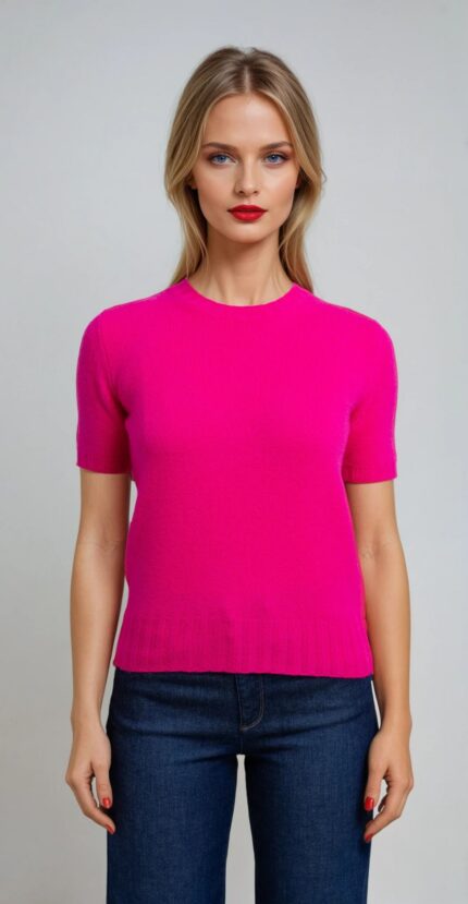 Cashmerepullover mit kurzem Arm und Rundhalsausschnitt – Bild 2