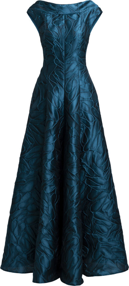 Ausgestellte Abendrobe mit Strukturmuster und rückseitigem V-Ausschnitt