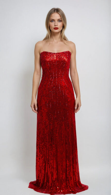 Trägerlose Paillettenrobe im Figurbetonten Schnitt – Bild 2