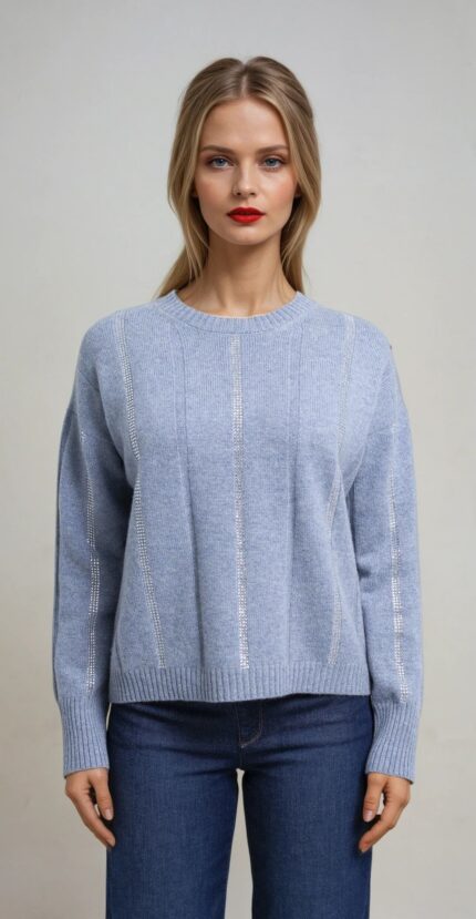 Cashmere Pullover mit Rundhalsausschnitt und dezenten Strasssteindetails – Bild 2