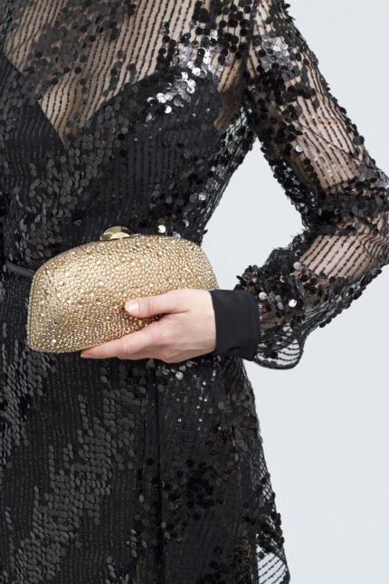 Box Clutch mit Strasssteinbesatz und langem Schultergurt – Bild 2